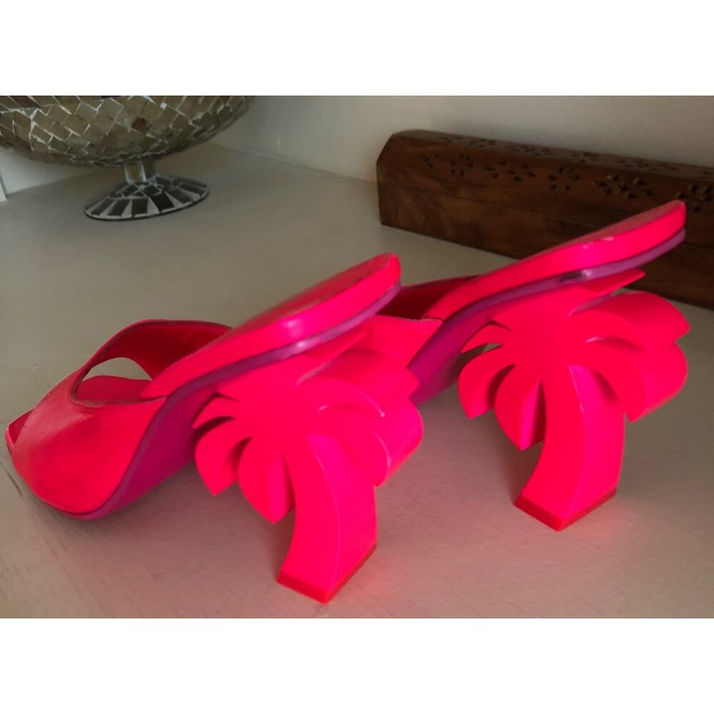 Women's Palm Angels Mule FUCHSIA Neon Pink Palm Tree Heel Size 37 / 6.5 - Picture 5 of 12